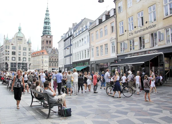 Nákupní ulice Strøget, Kodaň Dánsko — Stock fotografie
