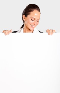 Businesswoman looking down white board clipart