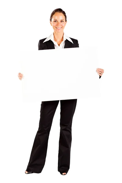 Businesswoman holding white board — Stock Photo, Image