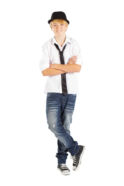 Teen chlapec na bílém — Stock fotografie