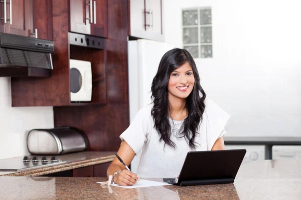 Indian woman doing home finance — Stock Photo, Image