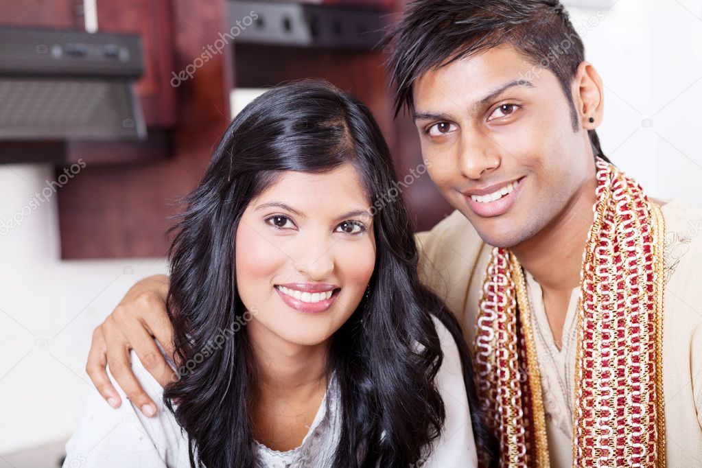 Closeup portrait of young indian couple