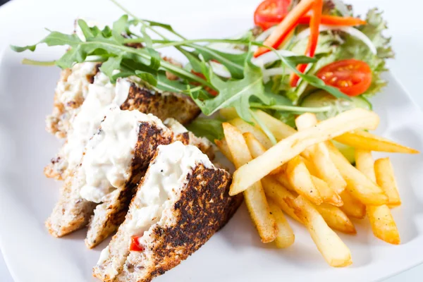 Geroosterde sandwich met frites en salade — Stockfoto