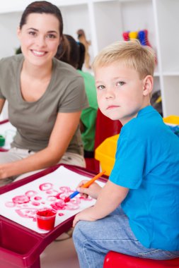 Preschool boy and teacher clipart