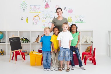 Kindergarten kids and teacher clipart