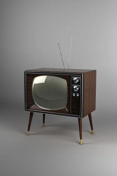 Винтажный телевизор из деревянного шпона — стоковое фото