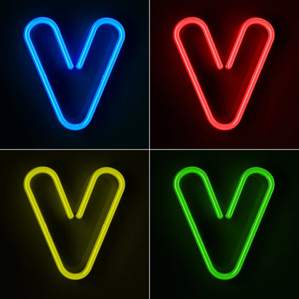 Neon segno lettera V — Foto Stock