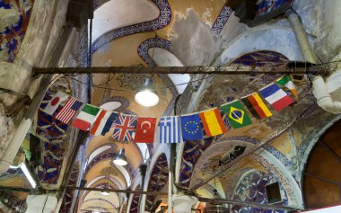 Flags in the grand bazaar in Istanbul. clipart