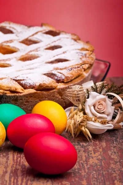 Red Eggs And Pastiera — Stock Photo, Image