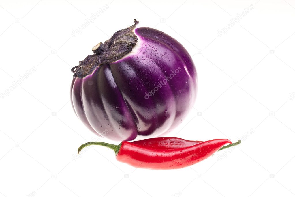 Round Eggplant And Chili Pepper