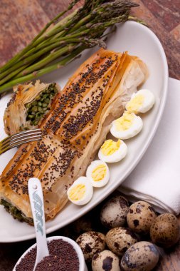 Asparagus In Crust With Quail Eggs clipart