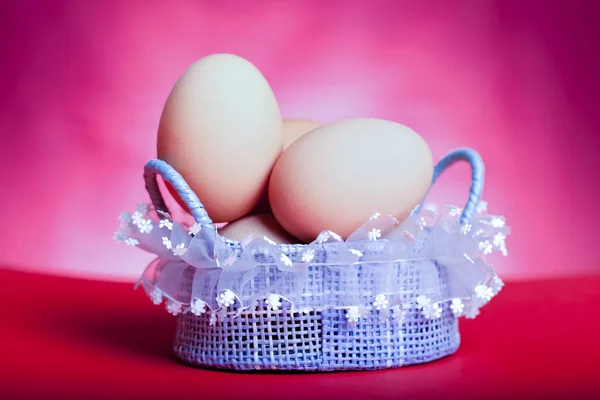 Huevos en fondo rosa duro — Foto de Stock