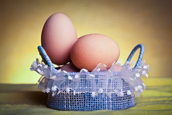 Cesta con huevos crudos — Foto de Stock