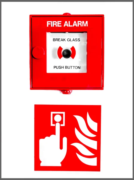 Przycisk alarmu pożarowego i znak — Zdjęcie stockowe