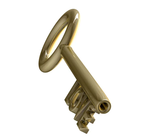Schlüssel in Gold mit Liebestext (3d)) — Stockfoto