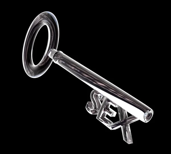 Klucz w szkle, seks tekst (3d) — Zdjęcie stockowe