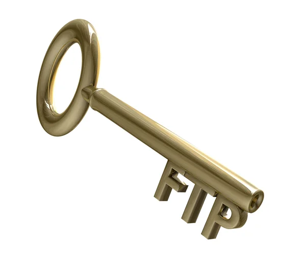 Key in gold with FTP text (3d) — Stock Photo, Image