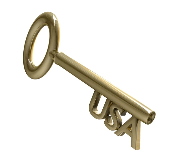 Schlüssel in Gold mit US-Text (3d)) — Stockfoto