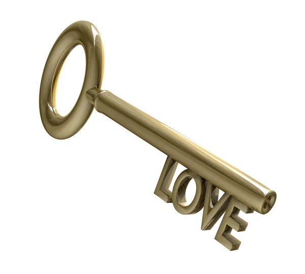 stock image Key in gold with LOVE text (3d)