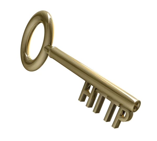 Chiave in oro con testo HTTP (3d ) — Foto Stock