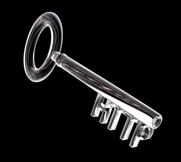 Chave em vidro, texto HTTP (3d ) — Fotografia de Stock