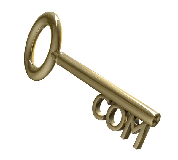 Schlüssel in Gold mit com-Text (3d)) — Stockfoto