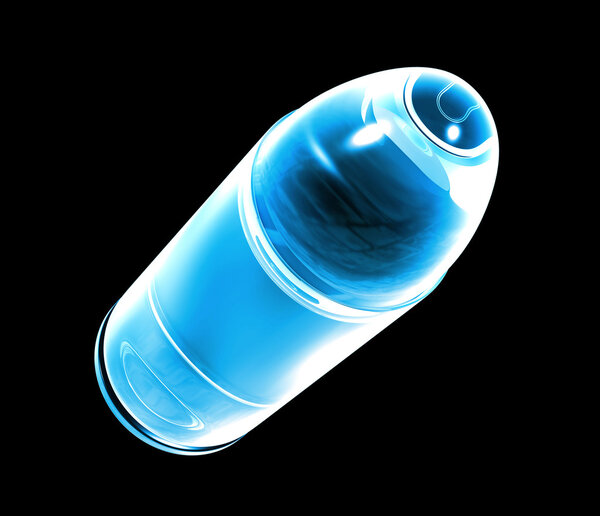 3d bullet made of blue glass