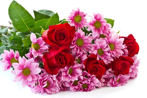 Красивая красная роза и хризантема — стоковое фото