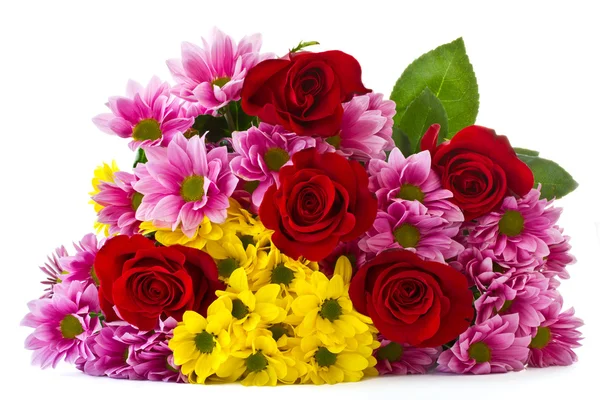 Schöne rote Rose und Chrysantheme — Stockfoto