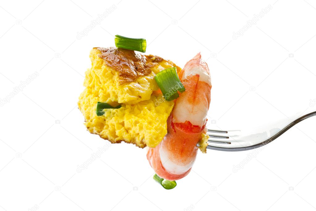 Omelet with cooked shrimp