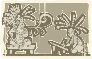 Woodblock Mayan King A clipart
