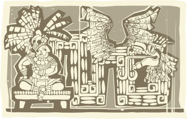 tahta oymabaskı Maya Kralı b