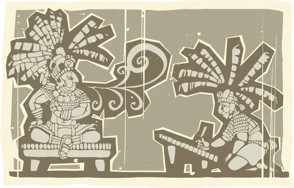 Holzschnitt mayan king a — Stockvektor