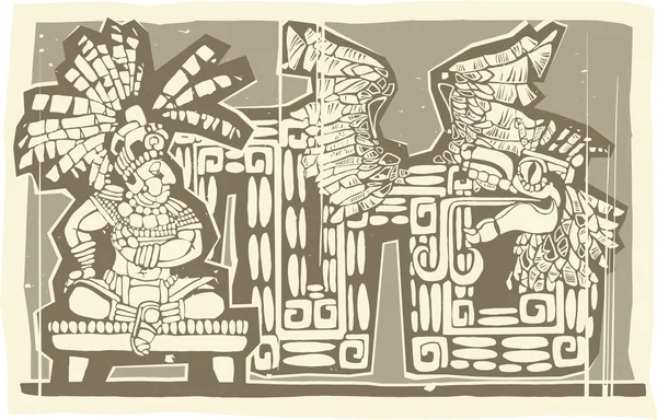 Woodblock Maya koning b — Stockvector
