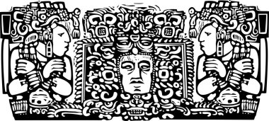 Maya triptych tahta oymabaskı bir