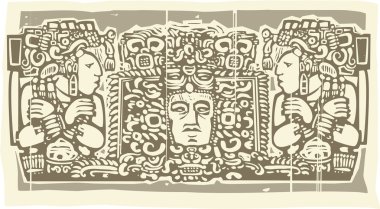 Maya Triptych Woodblock B clipart