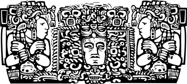 Maya Triptych Woodblock A — Stock Vector