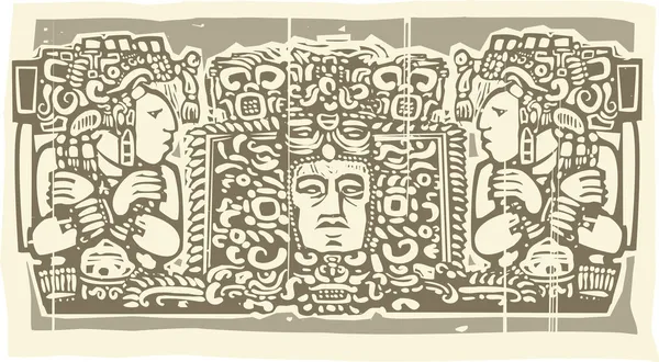 Maya-Triptychon-Holzschnitt b — Stockvektor
