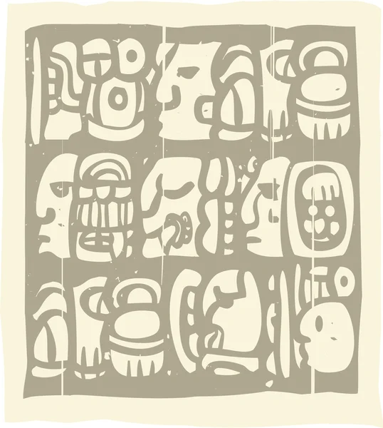 Mayan Glyphs Woodblock — Stock Vector
