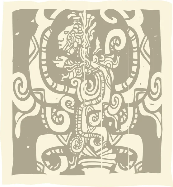 Μάγια woodblock όραμα φίδι — Διανυσματικό Αρχείο