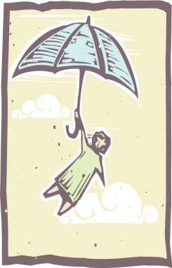 şemsiye uçan tahta oymabaskı