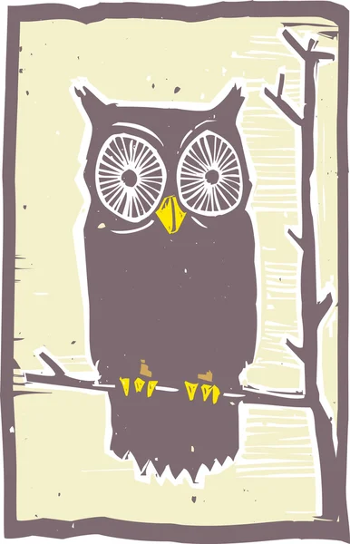 Owl Woodblock — Stock Vector