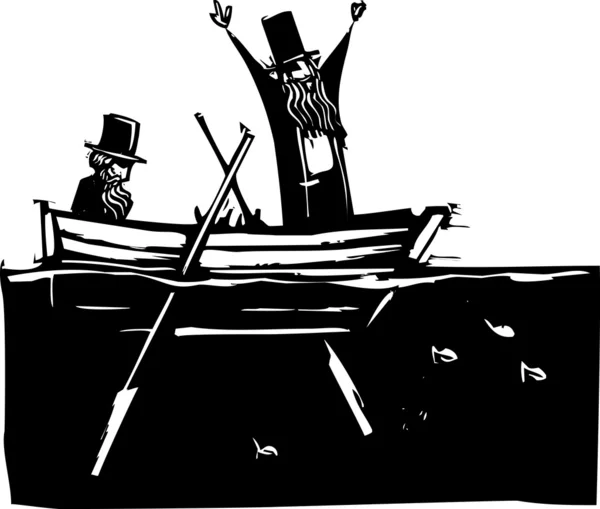 Deux hommes dans un bateau — Image vectorielle