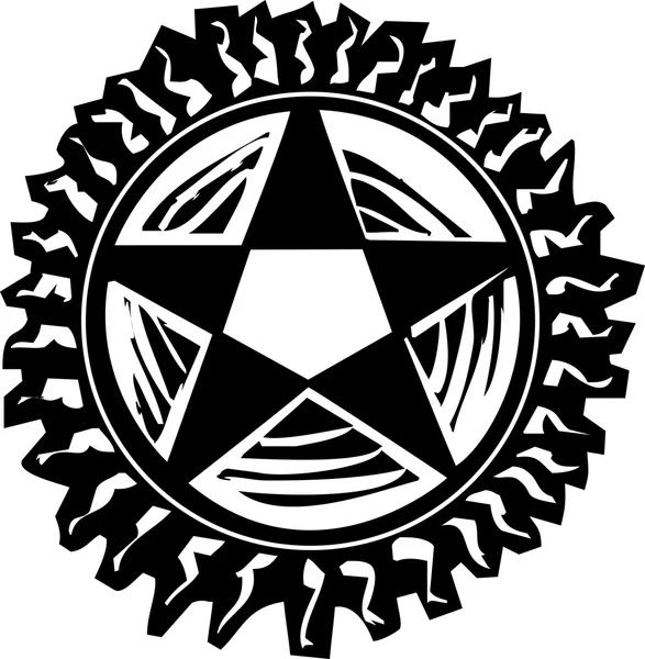 Woodcut Pentagram — Stock Vector