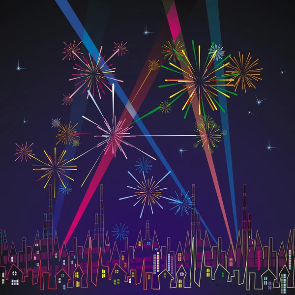 Stock vector Fireworks And Holidays Illuminations Over The City