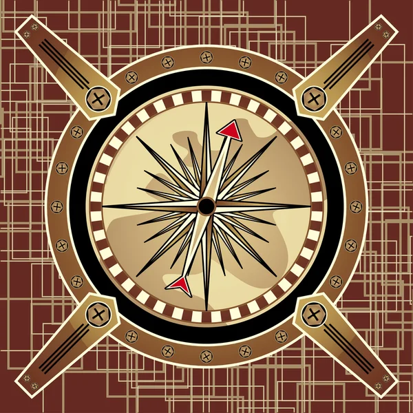 Navigációs eszköz - az iránytű egy absztrakt háttér steampunk stílusban — Stock Vector