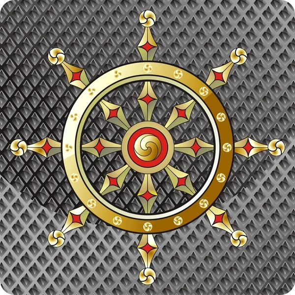 Zlaté dharma znamení na pozadí tmavý reliéf — Stockový vektor