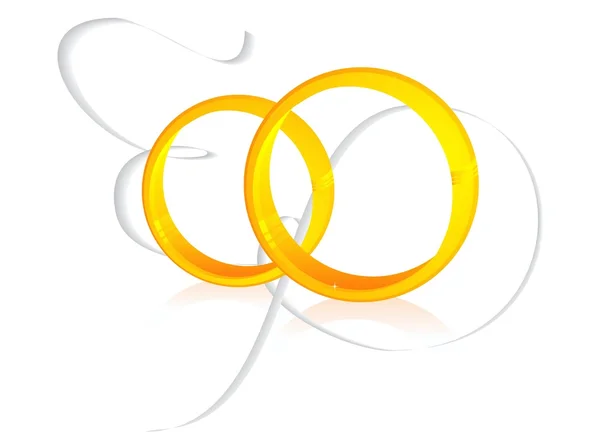 Zwei goldene Eheringe, isoliert auf weiß mit Spiralschlange — Stockvektor