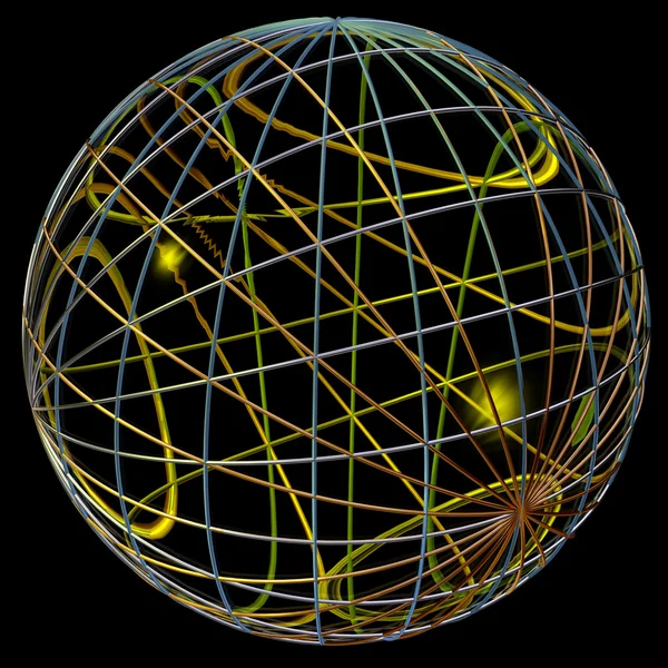 抽象球、金、銀、プラチナ、光沢のあるガラス球内の薄いリングの形成 — ストック写真
