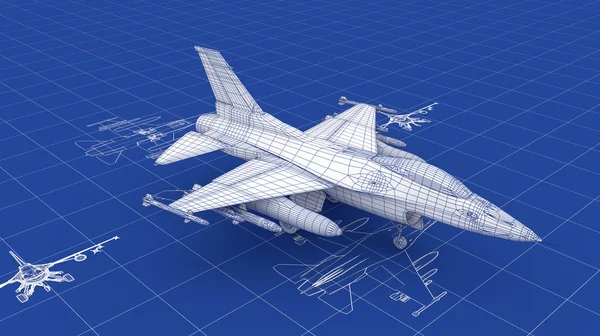 Jet avcı uçağı blueprint — Stok fotoğraf